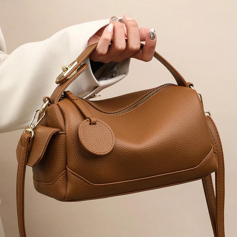 Feminine Pendular Boston Bag  Monochrom  Abnehmbarer Riemen  Schulter Crossbody Tasche  Großes Fassungsvermögen  Weiche Tasche  Hohe Qualität  Mode