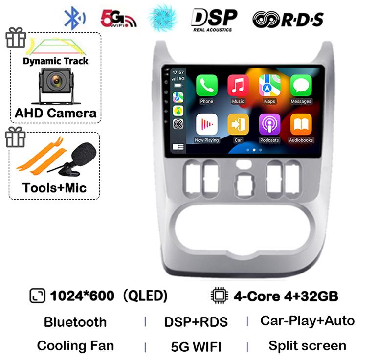 Android 14 Carplay Auto 4G+WIFI Car Radio For Renault Logan 1 Sandero 2009 2010 2011 2012 2013-2015 Multimedia GPS Head Unit DSP