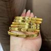 Gold Cat Eye Bracelet: Shiny Brushed Bangle, Solid Imitation Gold Jewelry for Women