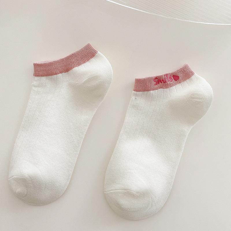 

Женские летние тонкие хлопковые носки, короткие носки, низкие носки-лодочки с неглубоким вырезом, вышитое сердечко, милые носки 1 pair белый/розовый