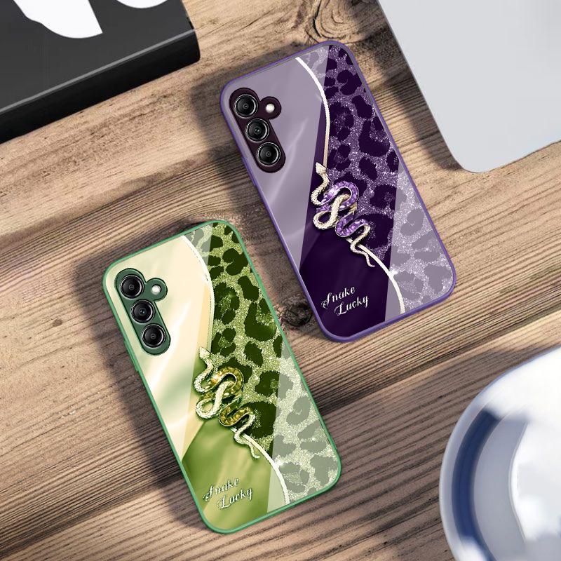 Spotted Snake Pink For Samsung Galaxy A14 4G 20 30 52 20S 21S 22 A32 33 34 42 50 51 53 54 70 71 72 73 5G Glass Phone Case