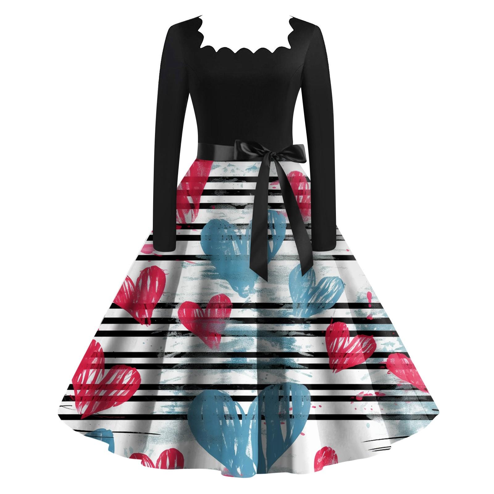 Женское винтажное классическое платье с длинным рукавом и принтом ко Дню святого Валентина — фото 11