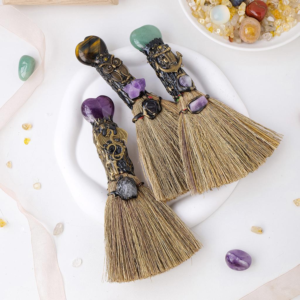 Natürlicher Kristall Liebe Herz Amethyst Rosenquarz Zauberbesen Edelstein Kunsthandwerk Heimdekoration Reiki Heilung Halloween Weihnachtsgeschenke