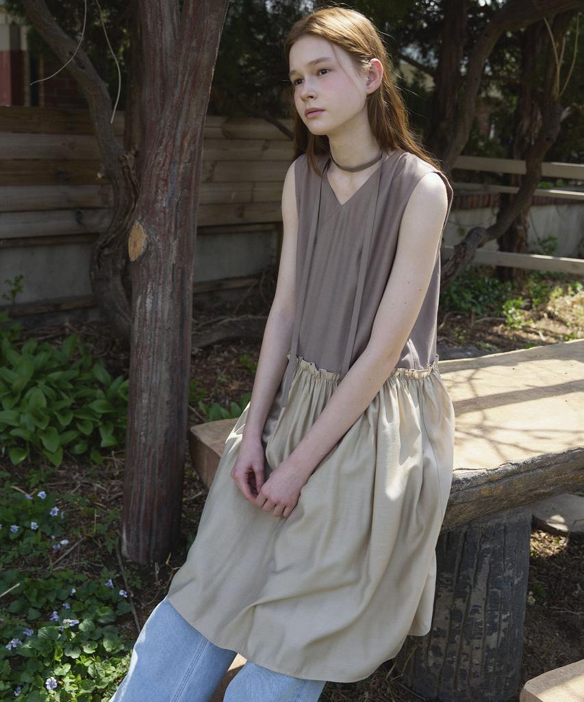 SO IR (2Color)Tie Frill Long One Piece