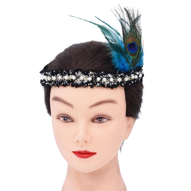 Feathered Headpiece Elastic Headband 1920s Flapper Headband Costume Accessories for Women Wedding Prom Masquerade Party