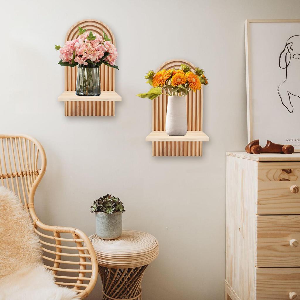Bohemian Wooden Wall-Mounted Living Room Shelf