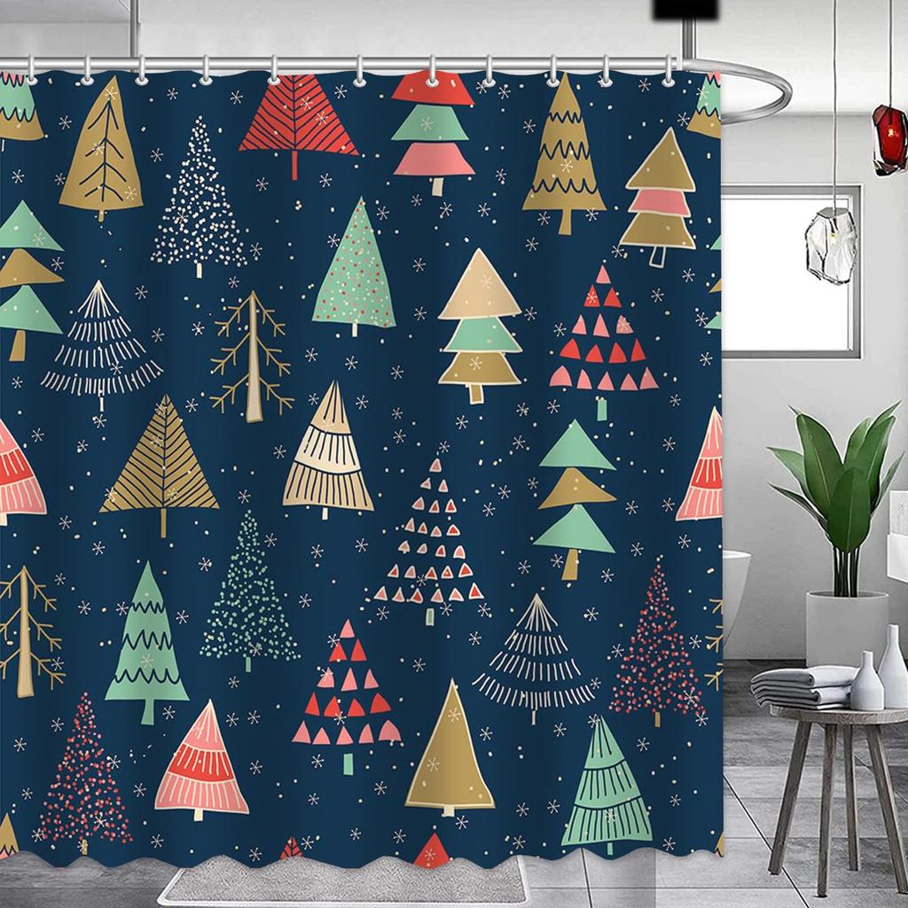 Christmas Shower Curtain Xmas Tree Shower Curtain Winter Snowflake Pattern Shower Curtain For Bathroom Decor Washable Durable