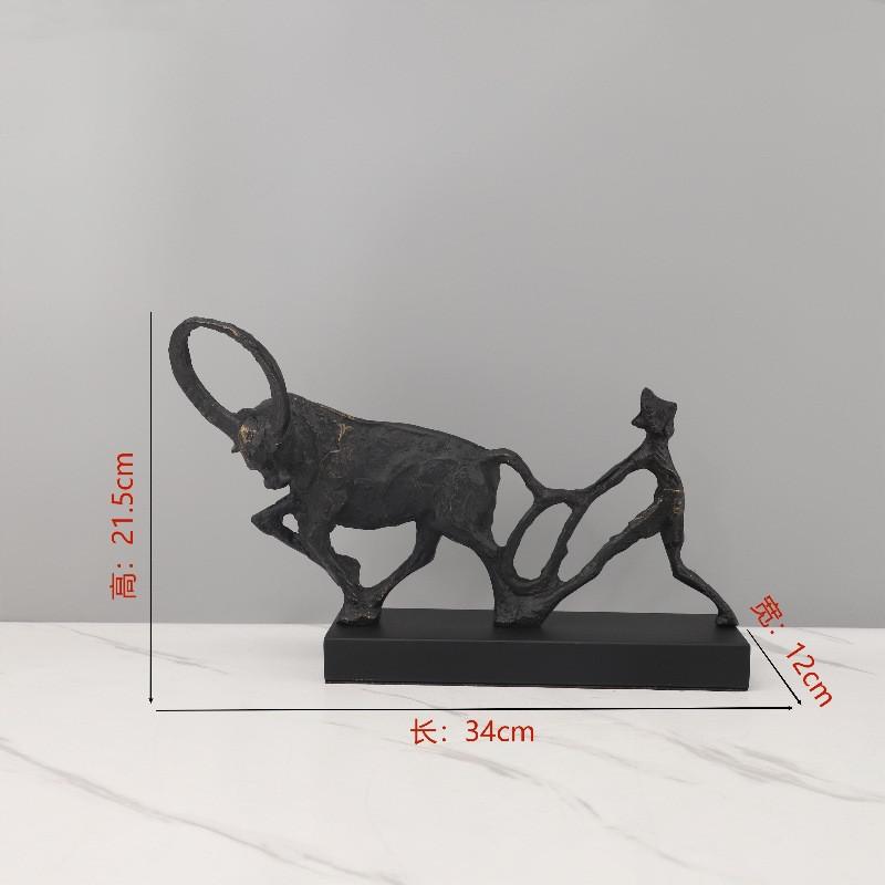 Abstrakte Gusseisen-Ochsen-Bauer-Skulptur Ornament, Minimalistisches Schwarzes Metall-Bullen-Tier-Modell Statue, Wohnzimmerdekoration