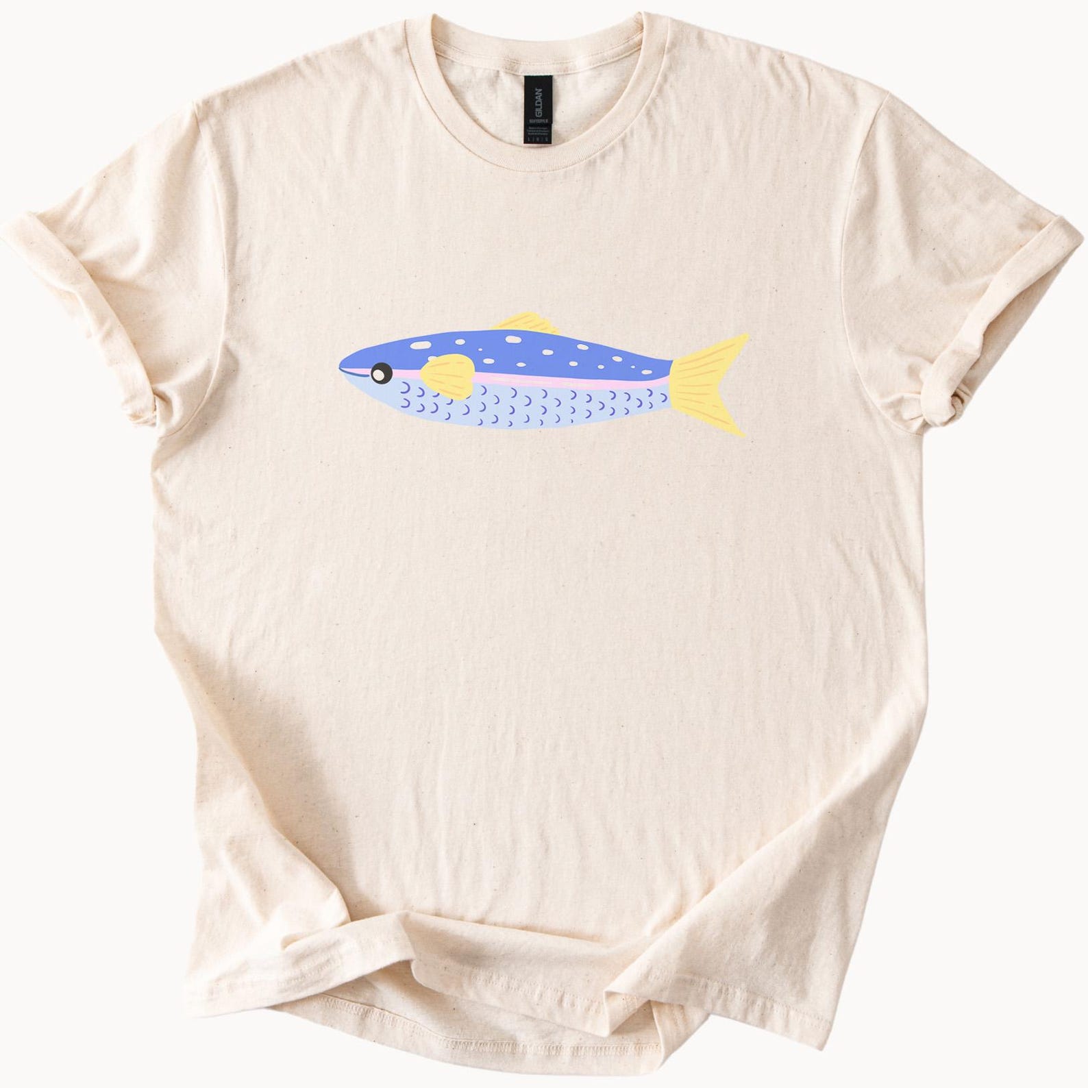 Blue Yellow Fish Graphic Shirt Ocean Animal Art Tee Unique Sea Life Design Cute Colorful Fishy TShirt Artistic Aquatic Apparel Gift 120