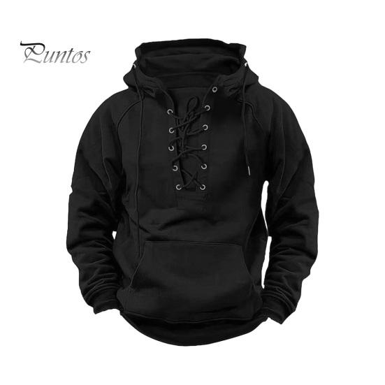 Podzim Zima Muži Mikina s kapucí Šněrovací popruh Volná Elastická manžeta Retro Teplý svetr Středně dlouhá Hip Hop Kapsa Jednobarevná Mikina Top