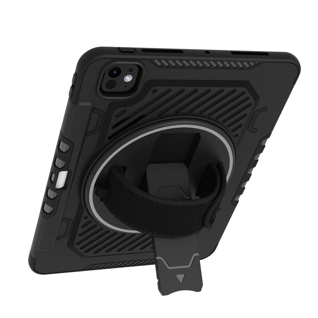 For iPad Pro 11 (2024) Case Kickstand PC+TPU Shockproof Tablet Cover with Hand Strap