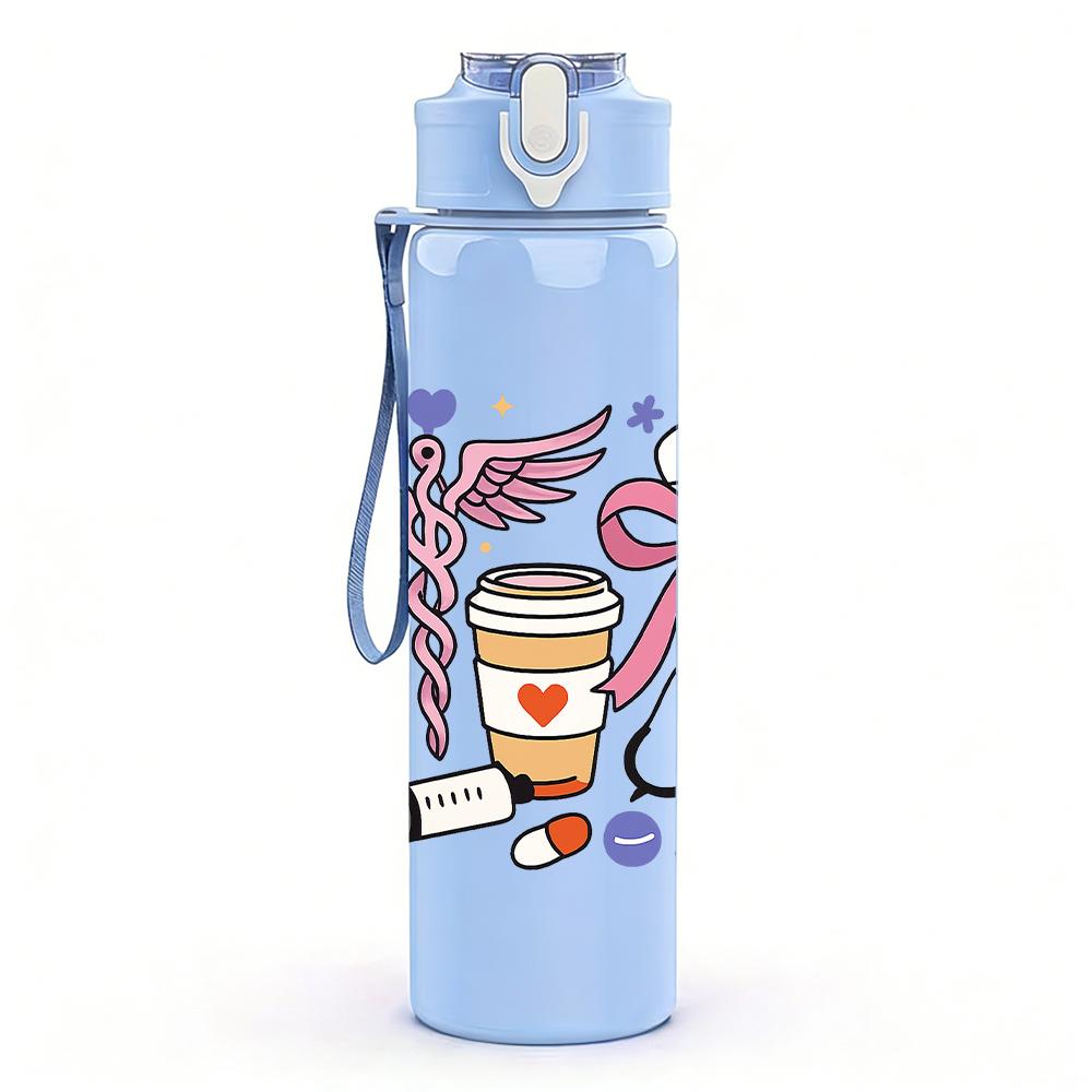1PC Medical Nurse Tool Graphic,750ml Color Plastic Sports Water Bottle,Leakproof Flip Straw Lid,Suitable for Sports Office Home Use