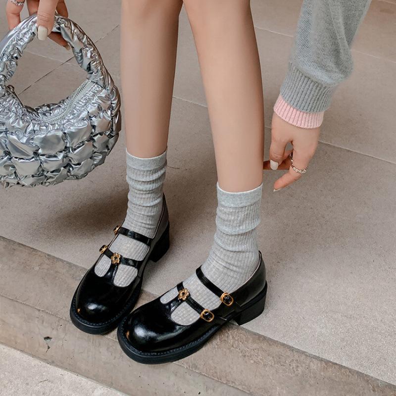 New leather women's fashion single shoes platform non-slip round head large size shoes casual fashion cowhide comfortable small leather shoes