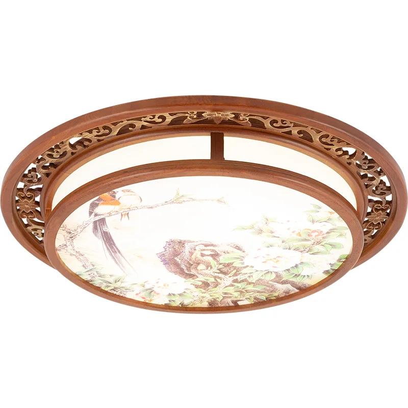 Chinese round ceiling lamp bedroom study living room antique classical LED solid wood light YHJ40608