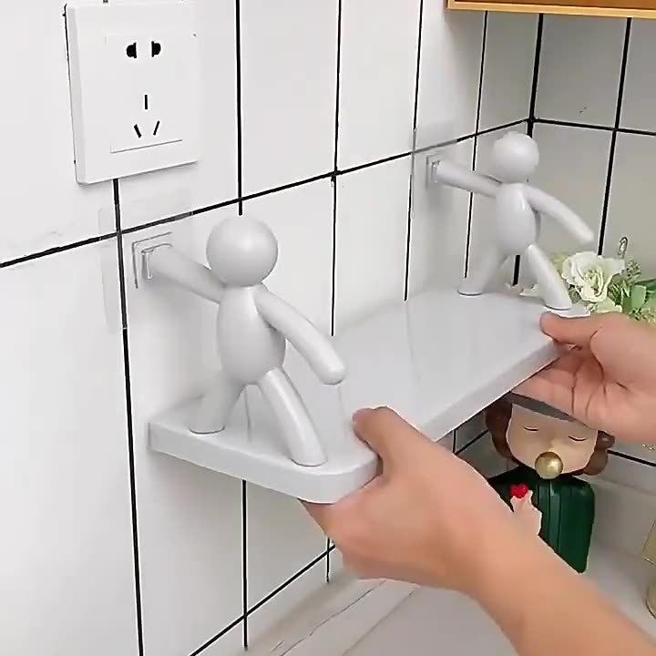 Półka Ścienna Mały Człowiek z Samoprzylepnymi Haczykami Bez Wiercenia do Przechowywania w Kuchni i Łazience