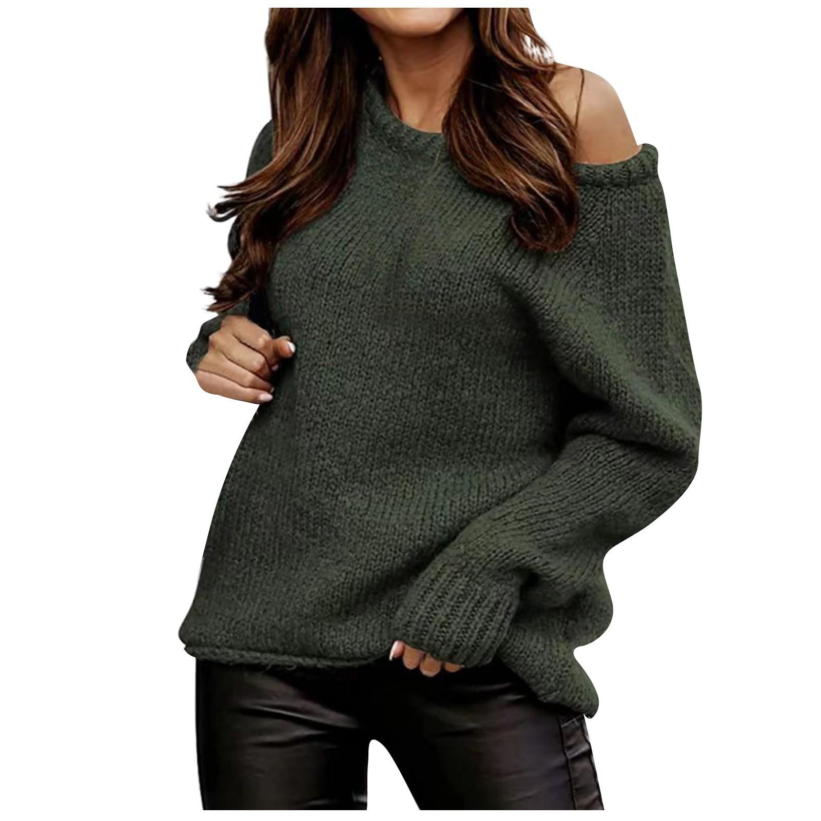 

Женский осенне-зимний сексуальный свитер с открытыми плечами и круглым вырезом, трикотажный однотонный повседневный свободный большой свитер L