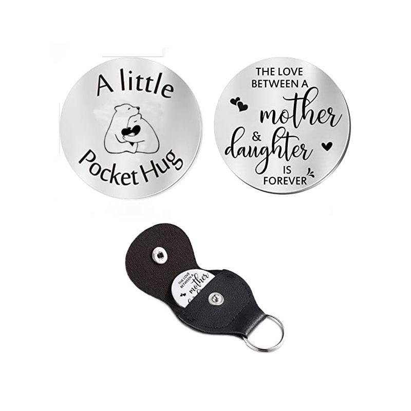 Cross Car Key Inspirational Decision Coin Leather Keychain with Stainless Steel Engraved Double-Sided Round Charm Gift