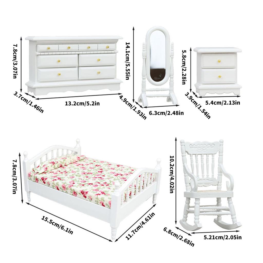 Wooden Doll House Bedroom Furniture Set Bedroom Landscape Accessory Bed Bedside Table Cabinet Figure for Creative Play
