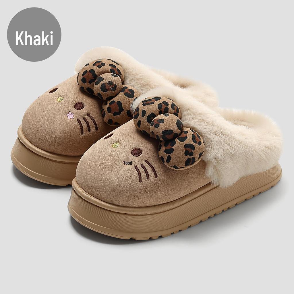 Women's Winter Bow Cat Plush Home Slippers
