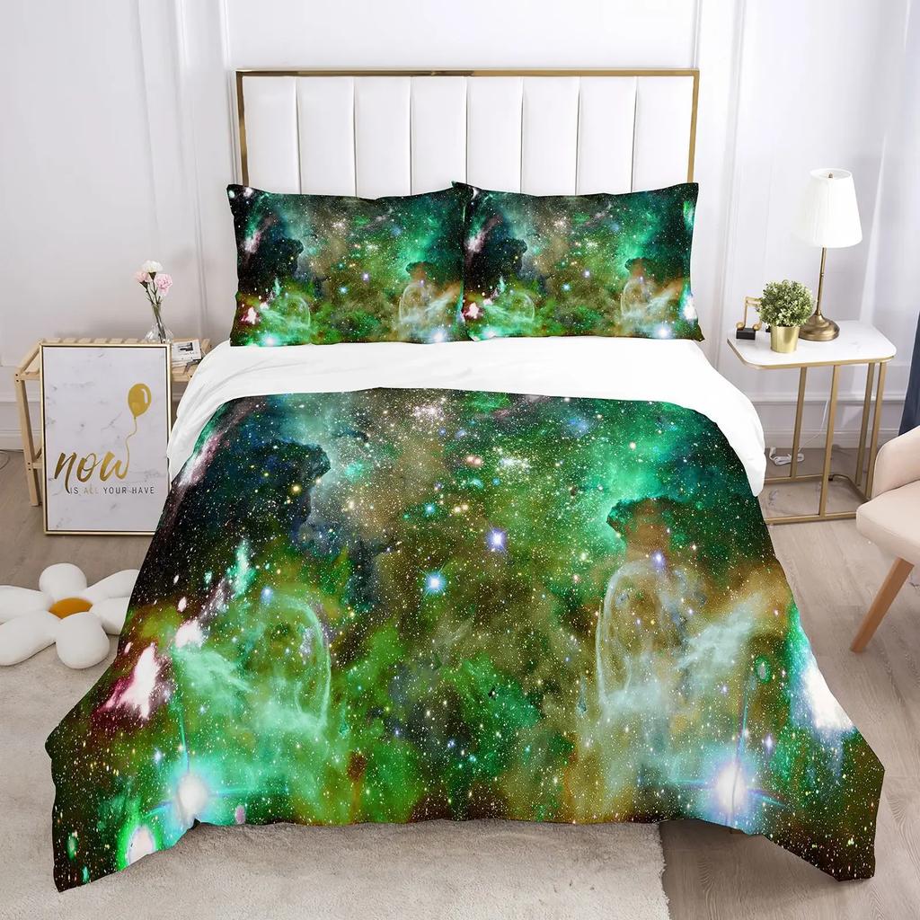 Galaxy Space Bettwäsche-Set 3D Universum Bettbezug Psychedelischer Steppdeckenbezug mit Reißverschluss Queen Double Full Polyester Bettdeckenbezug