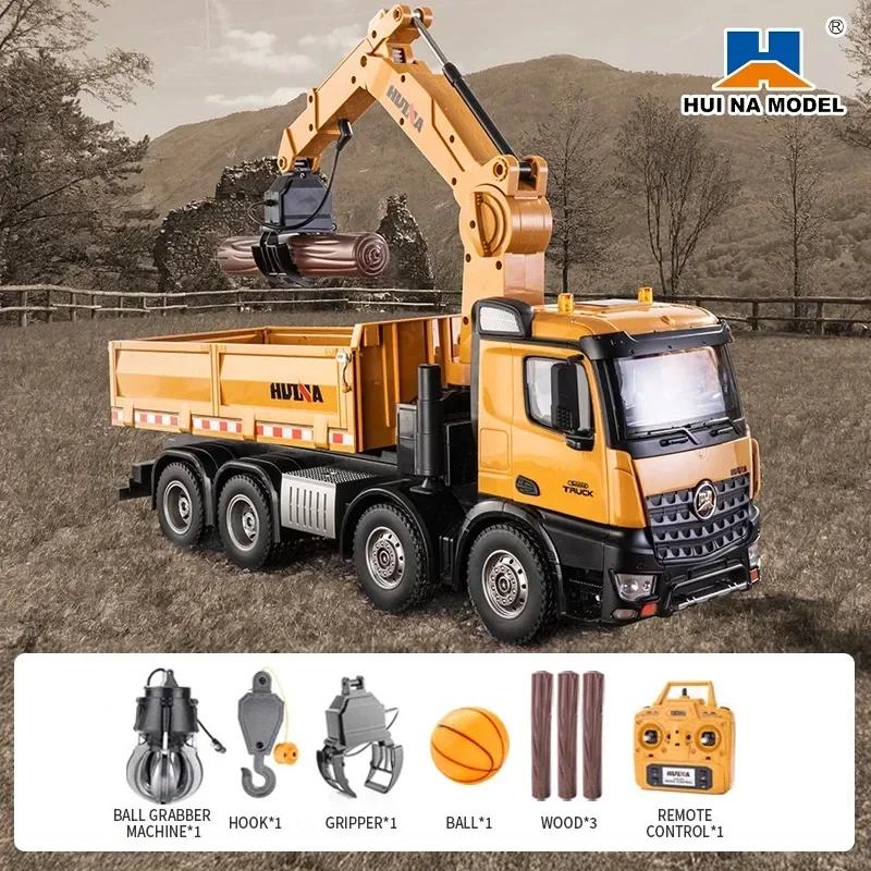 HUINA 1538 Large Alloy RC Dump Trucks Crane 1/14 26CH 2.4G Remote Control Cranes with Wood Grab Engineering Truck Car Toy Gifts