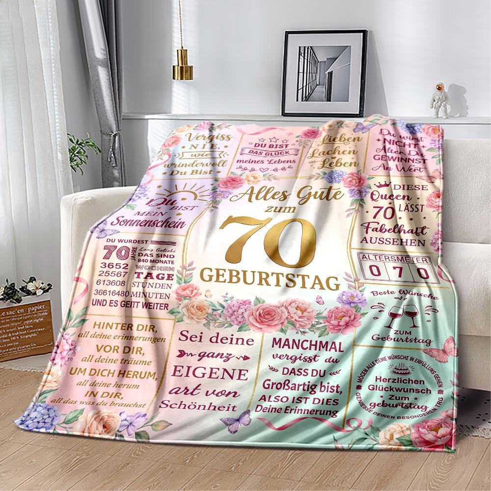 Happy 70th Birthday Celebration Flannel Blanket-Soft and Suitable for Sofas,Beds,Offices,Travel,All Seasons,Great Gift for Holidays and Birthdays.