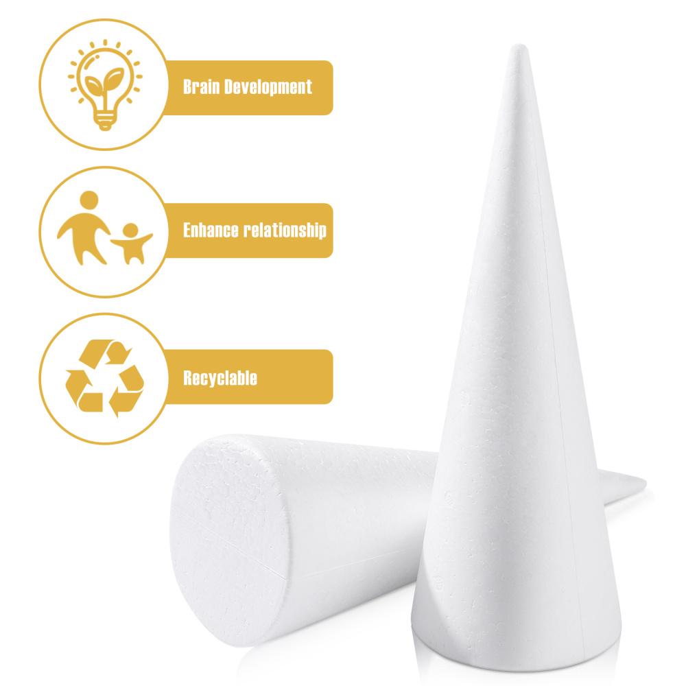 2pcs Craft Cone Shaped Foam Projects Supplies Christmas Tree Decorations Party Holiday Diy Foam Cones Decoration Centerpiece