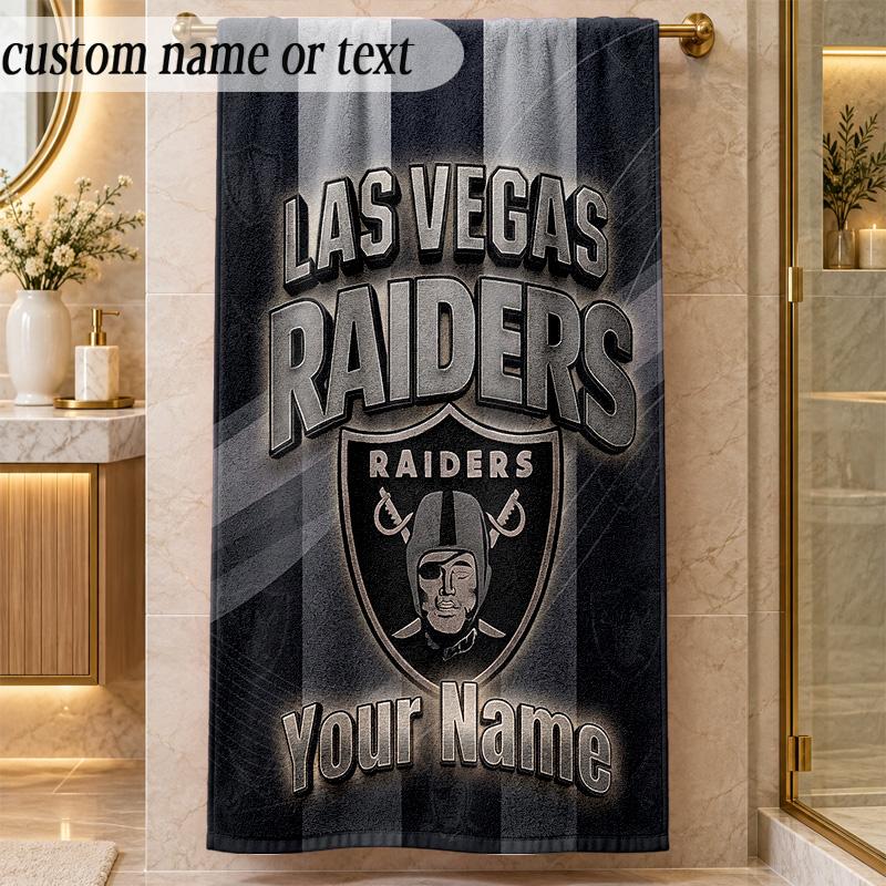 Beach TowelLas Vegas Raiders Custom Name Text Personalized Soft Towel for Beach Pool Indoor Home Decor Gift