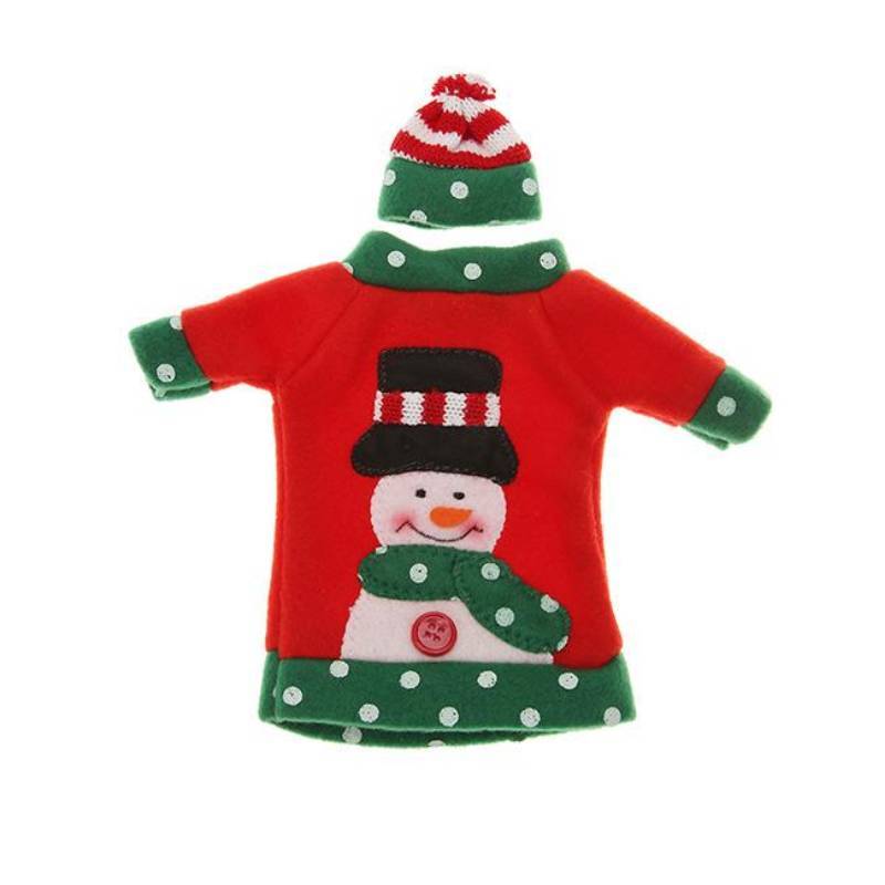 Funda para Botella de Vino de Suéter Navideño con Diseño Festivo Hecho a Mano en Colores Rojo y Verde