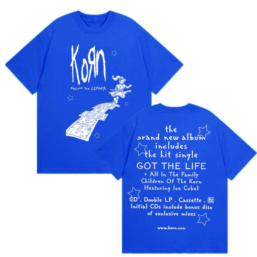 Rock Korn Follow The Leader Double Sided Print T Shirt Men Women Retro Harajuku Fashion Cotton Short Sleeve T-shirts Streetwear