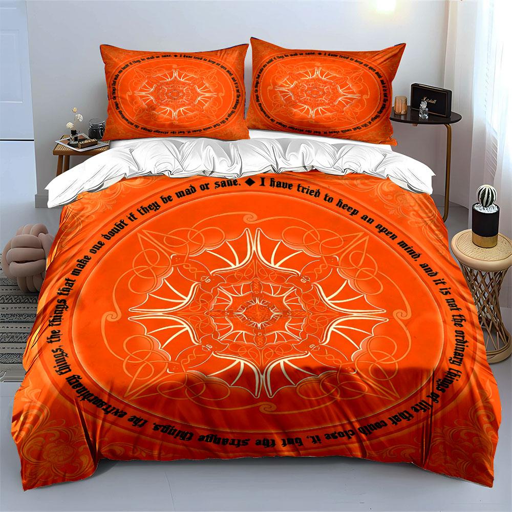 Ensemble de housse de couette et parures de lit motif mandala orange abstrait, doux et confortable, comprenant 1 housse de couette et 2 taies d'oreiller, Cadeau