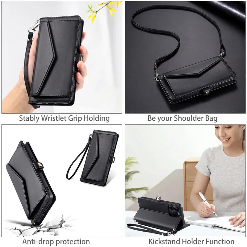 Crossbody Ledertasche für Handy für XiaoMi 14T 13T 12T 11T 10T Mi Poco X7 F7 M7 X6 X5 F6 F5 M6 Pro C75 Klappbörse Karten Tasche Hülle