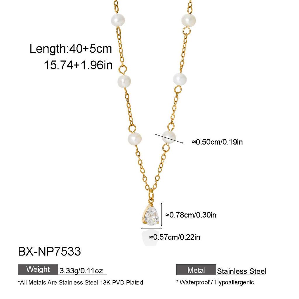Cross-Border Fashion Zirconia Pearl Pendant Necklace - 18K Gold Stainless Steel, Luxurious INS Style Women's Jewelry