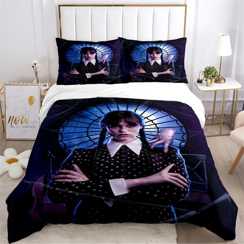 

Movie WednesdaySpooky Gothic Girl Duvet Cover, Teens Mystical Style Bedding Set(1 * duvet cover + 2 * pillowcase, without core) 135x200cm