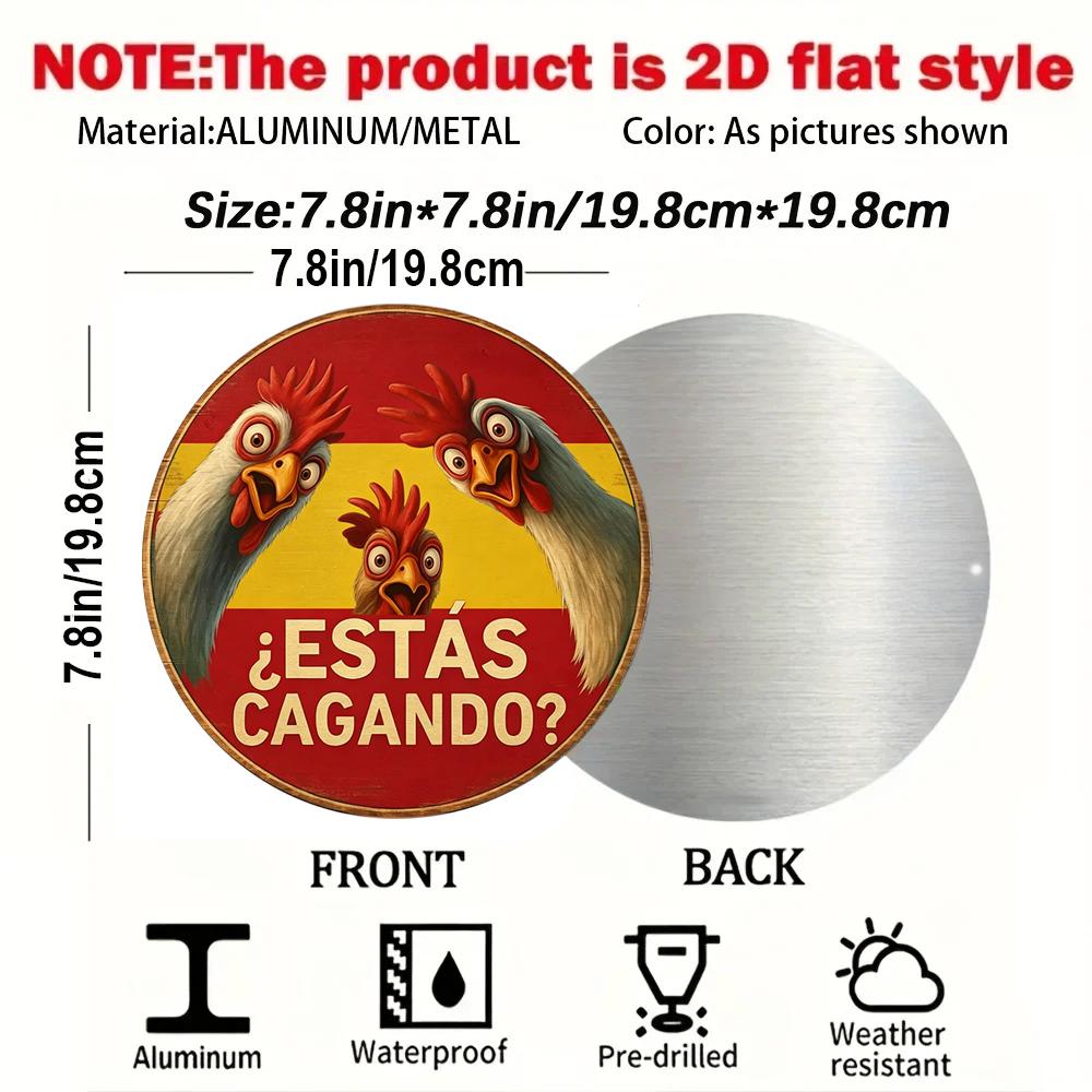 Hola Pollo Decoracin de pared de aluminio vintage espaola Letrero redondo de pulgadas placa retro humorstica para bao