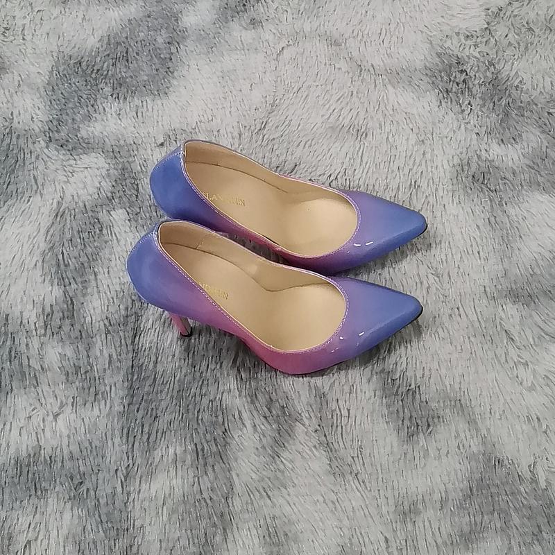 Damen Pumps Mode Farbverlauf High Heels Klassische spitze Zehen Dünne Ferse Stilettos Schiff auf Jazz Dance Party Hochzeitsschuhe