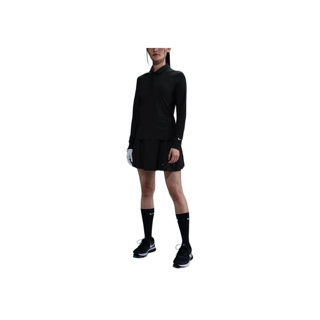 Nike Logo Quick-Dry Long Sleeve Polo Shirt Women Tops FQ1571-010