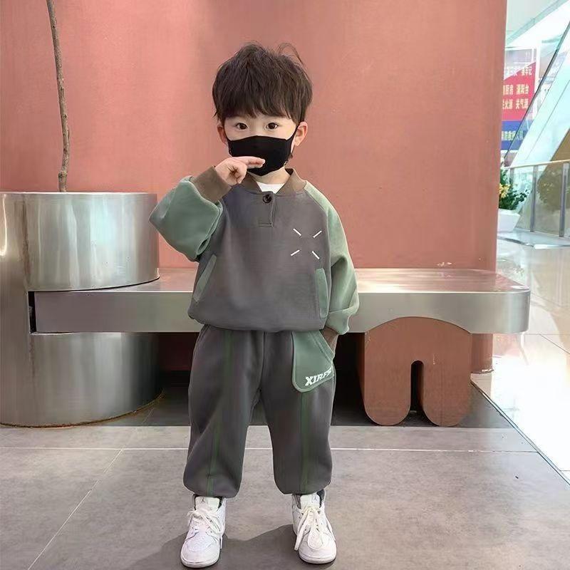 

Kids 2Pcs Tracksuit Set Boys Casual Colorblock Sweatshirt Pants Set Toddler Letter Print Outfit Children Long Sleeve Sportswear 100cm кофейный