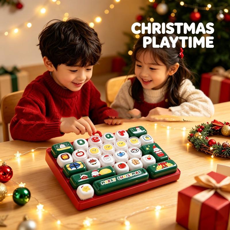 Christmas Themed 26-Key Keycap Keychain Fidget Clicker Button Stress Relief Toy Cute Bag Hanging Decor Gift for Kids