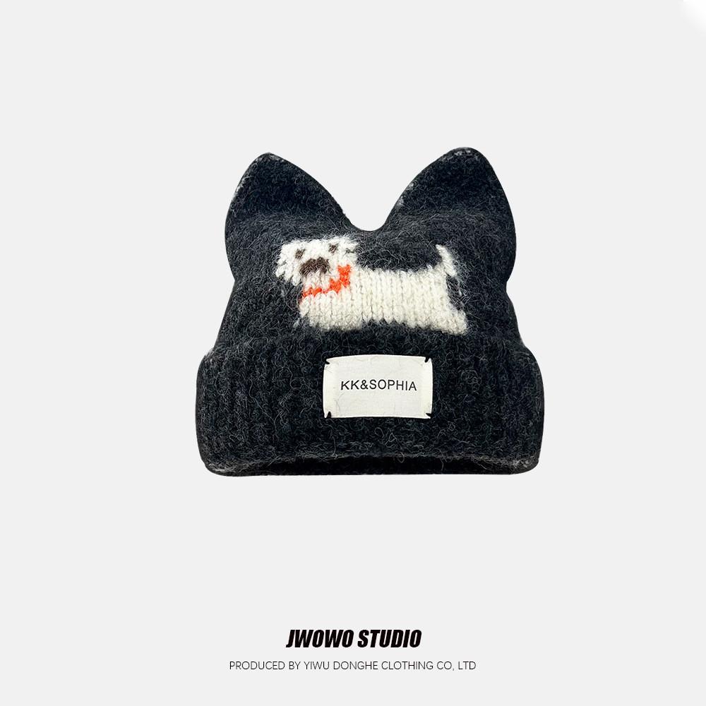 Animal Knit Hat With Dog And Cat Ears For Winter Warmth And Style