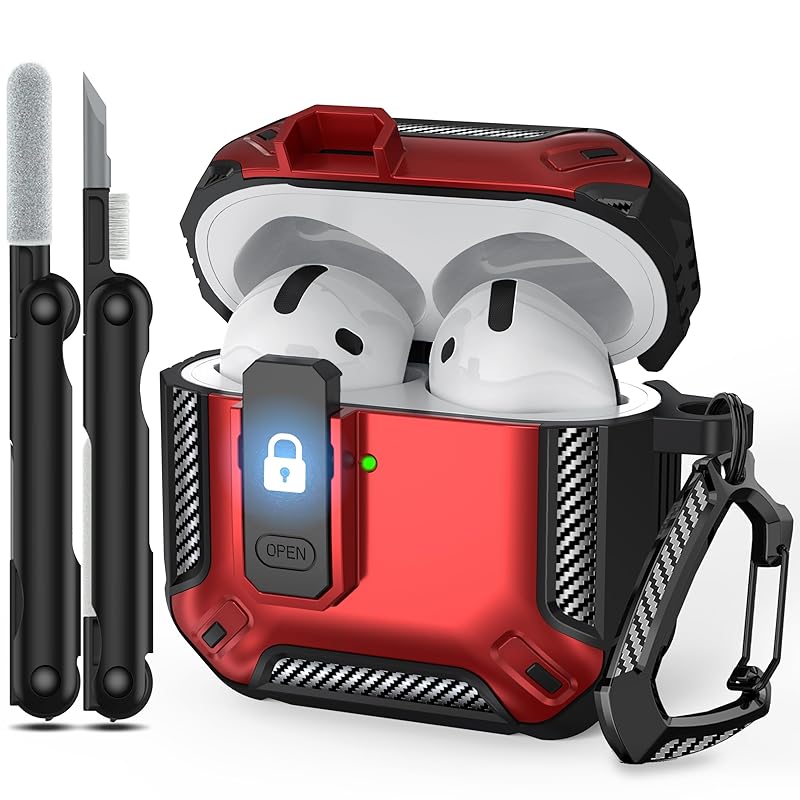 

RFUNGUANGO AirPods 4th generation case (2024) correspondence lock function Military grade drop protection Comes with cleaning kit red