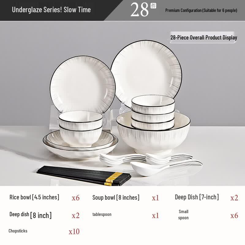 28-Piece Underglaze Bone China Dinnerware Set