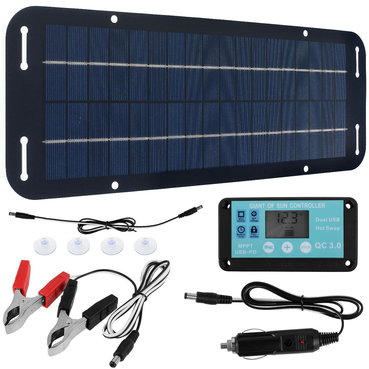12V Solar Panel Kit Complete Polycrystalline USB Power Portable Outdoor Rechargeable Solar Cell Solar Generator Battery Charger чёрный