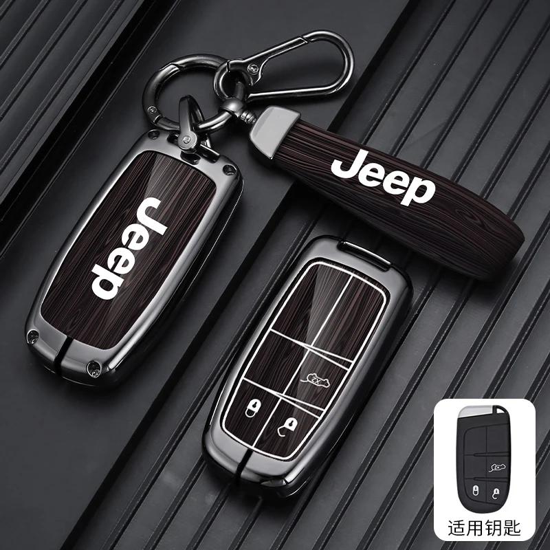 For Jeep Zinc Alloy Wood Grain Car Key Case For Jeep Grand Cherokee WK2 KL Wrangler JK Renegade Commander Compass 2018 2022 A