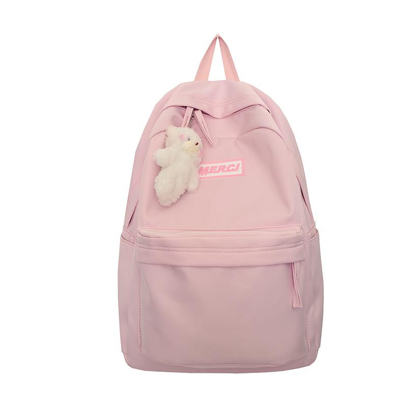 High-value schoolbag female Japanese ins large-capacity backpack solid color high school college student simple backpack