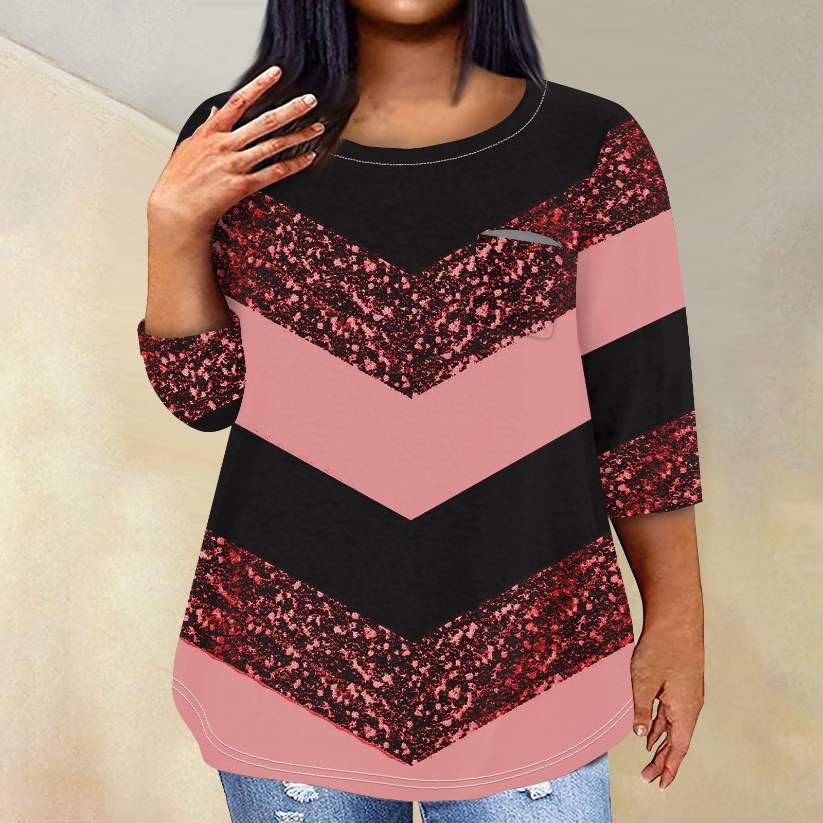 

Жіночий модний повсякденний пуловер з принтом і круглим вирізом з рукавом три чверті та рукавом 4/3 XXXL червоний