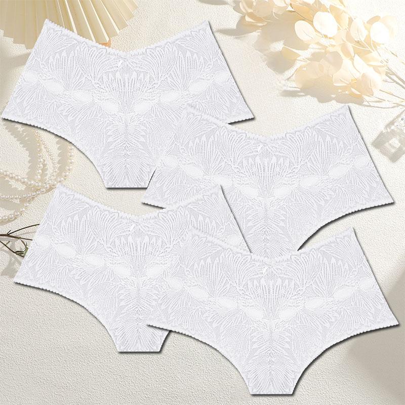 4PCS/Set Lace Panties for Women Floral Hollow Out Cheekie Style Sexy Underwear Female Intimates Lingerie Finetoo Design Panties