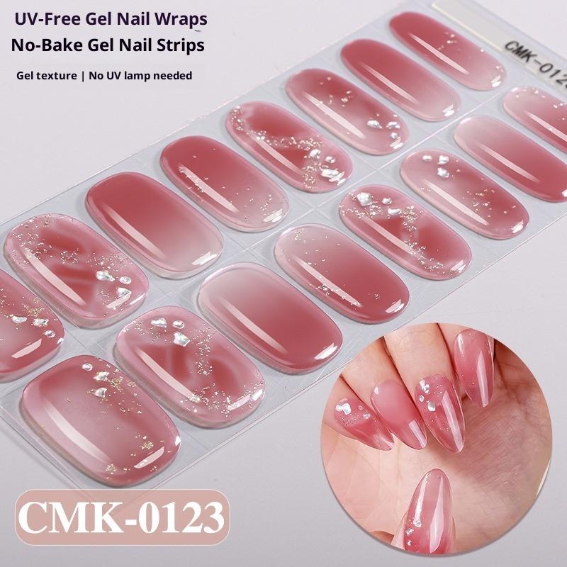 French Gradient Glitter Laser No-bake Gel Nail Stickers UV-Free Gel Nail Stickers