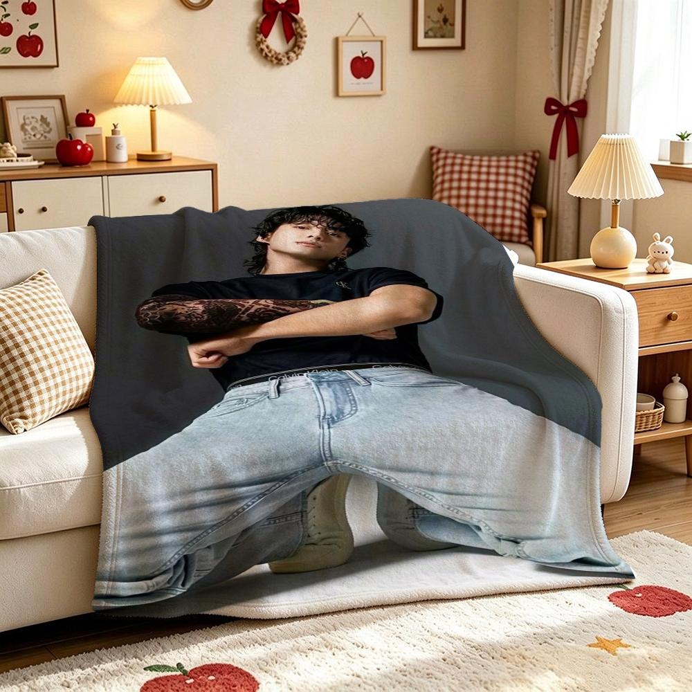 Stylish Male Idol Against Starry Background Theme Printed Blanket Soft Comfortable Throw Blanket For Living Room Kids Room Party Decor Memorial Gift