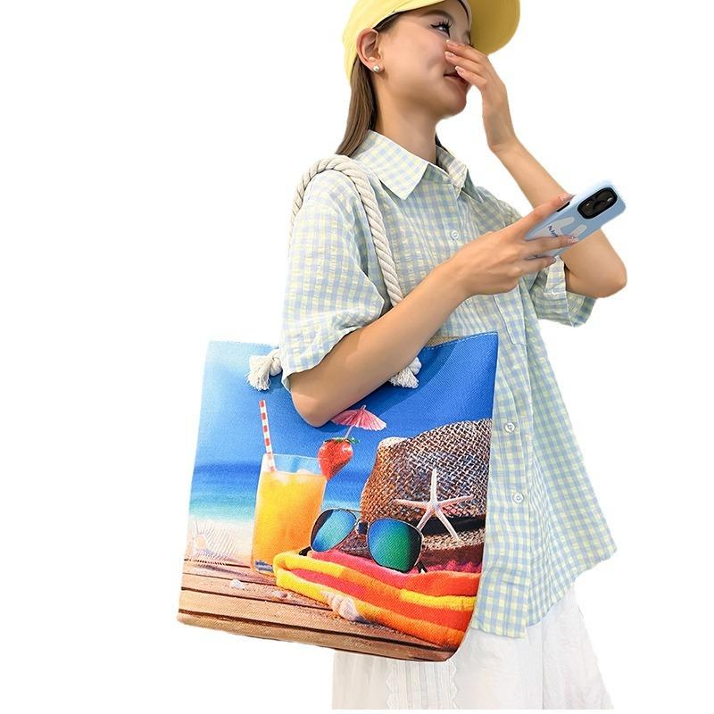 Strandväska Stor Tote Enkelaxel Damväska Trendig Casual Handväska Kort Resväska